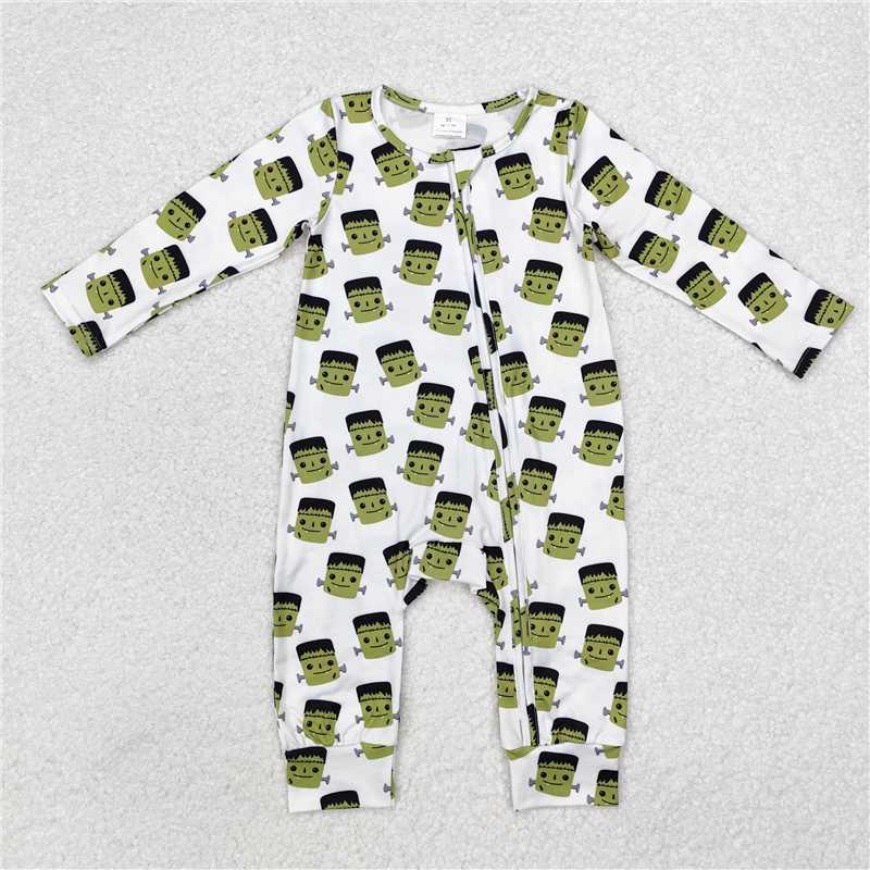 RTS LR1471 Halloween green monster white zipper long sleeve jumpsuit