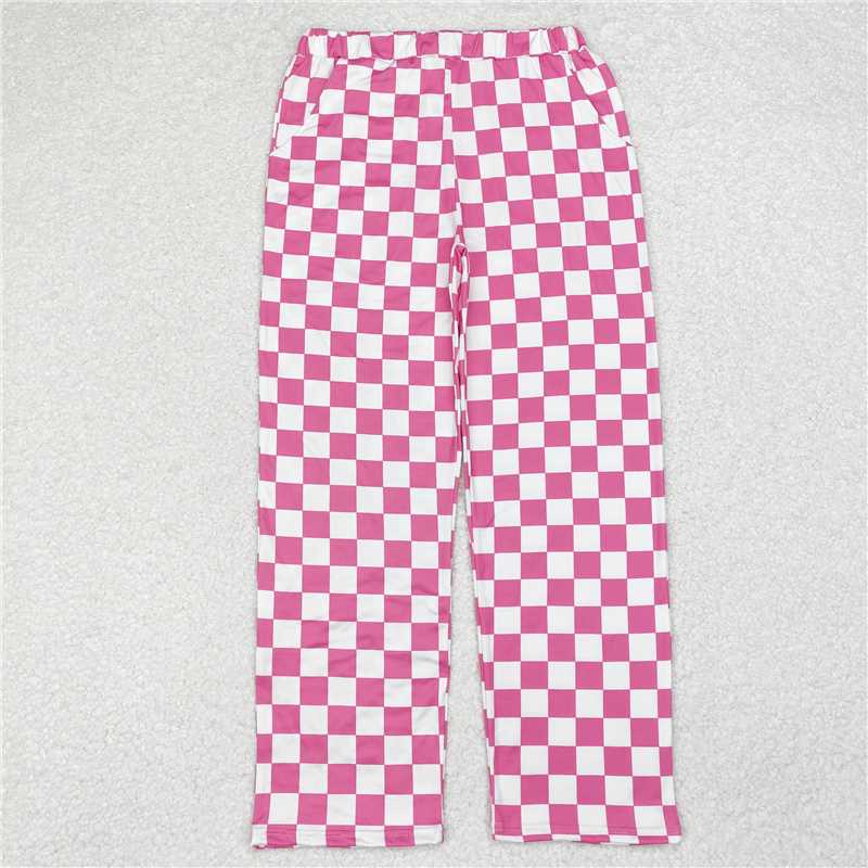 P0648 Adult Women Pink Black Checkered Two Colors Bottom Pants