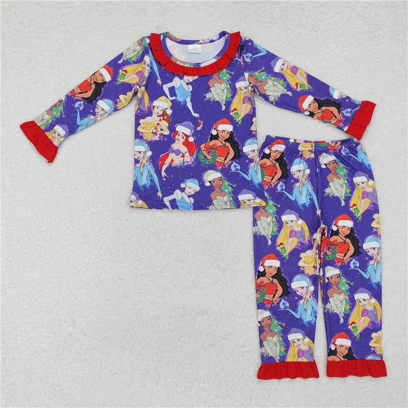12.6 RTS NO MOQ (In stock)GLP1782 Baby Girls Christmas Princess Shirt Pajamas Clothes Sets