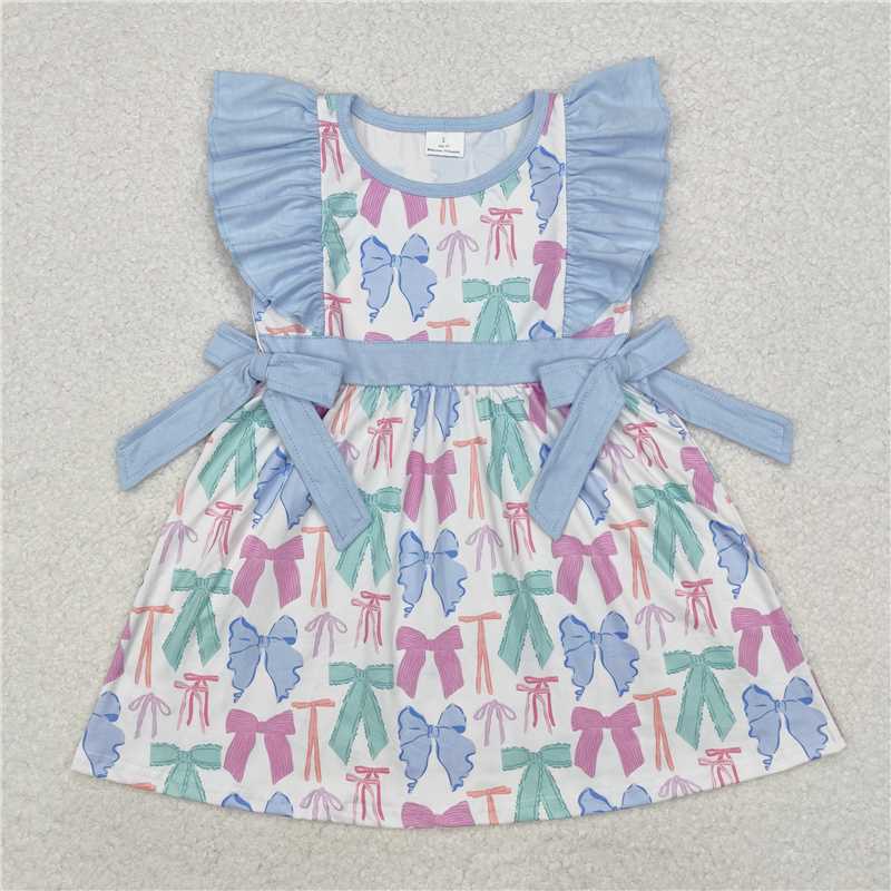 11.27 RTS NO MOQ (In stock)Matching GSD1449 Baby Girls Colorful Bows Spring Knee Length Dresses