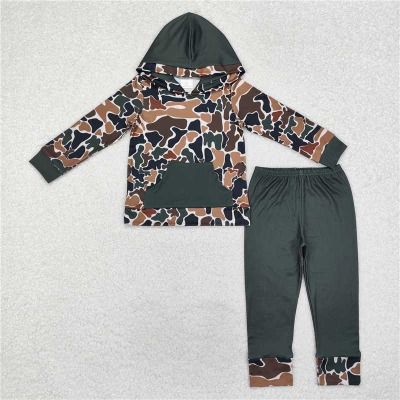 10.18 RTS Sibling Baby Boys Camo Hooded Top Hunting Pants Clothes Sets