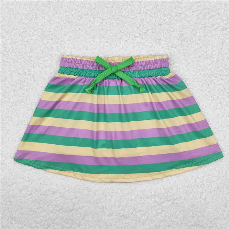 12.19 RTS NO MOQ (In stock)GLK0037 Baby Girls Mardi Gras Stripes Skorts Shorts Skirts