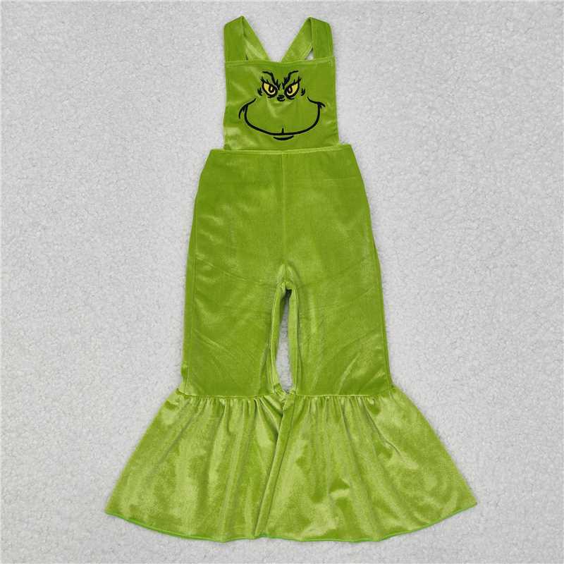 SR2013 Baby Girls Christmas Green Frog Velvet Jumpsuits