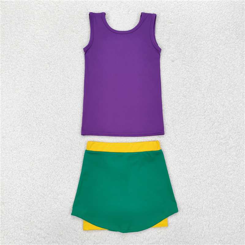 GSD1432 Baby Girls Mardi Gras Athletic Active Wear Top Shorts Skirts Clothes Sets