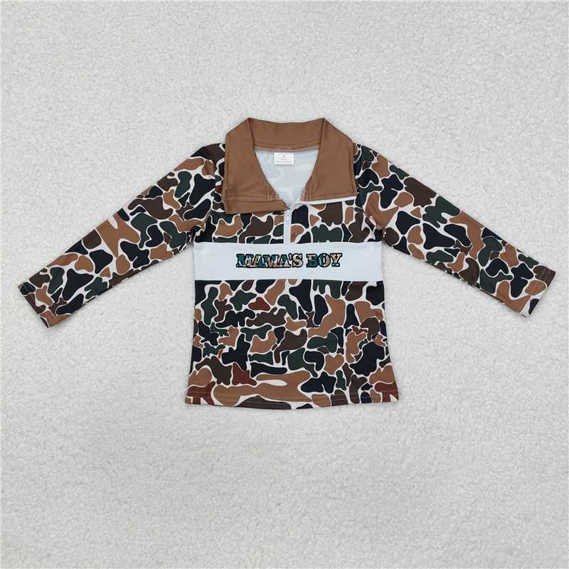 BT0973 Baby Boys Brown Camo Mama's Boy Zip Pullovers Tops