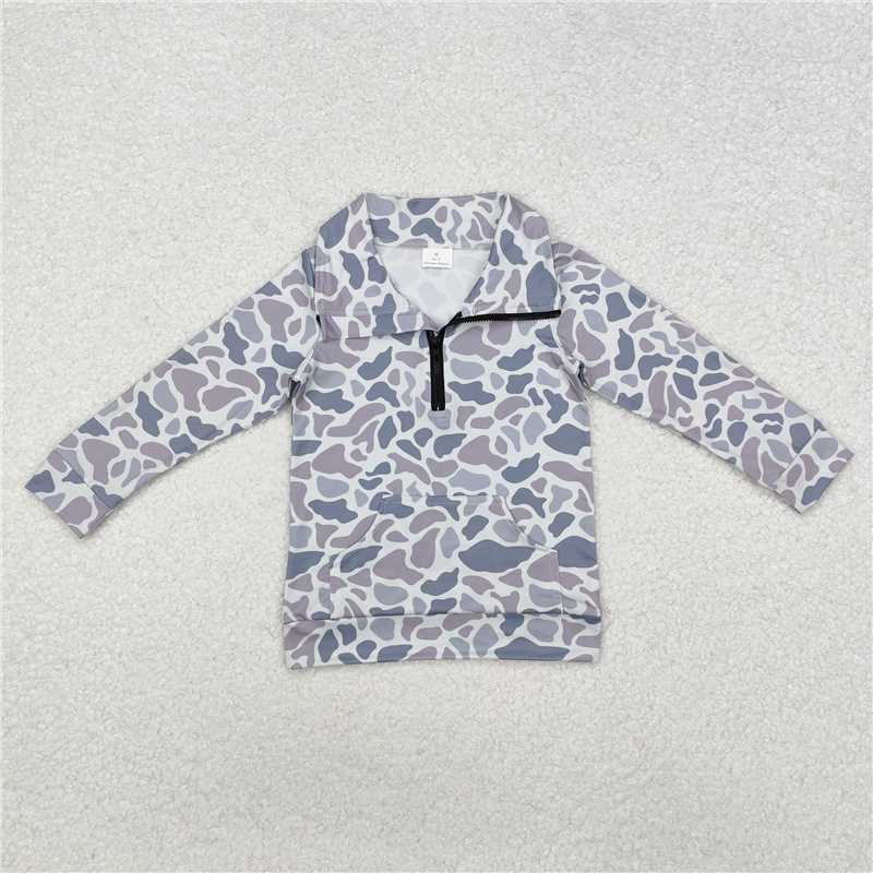 11.4 RTS NO MOQ (In stock)Matching BT1041 Baby Boys Grey Camo Zip Pocket Pullovers Tops