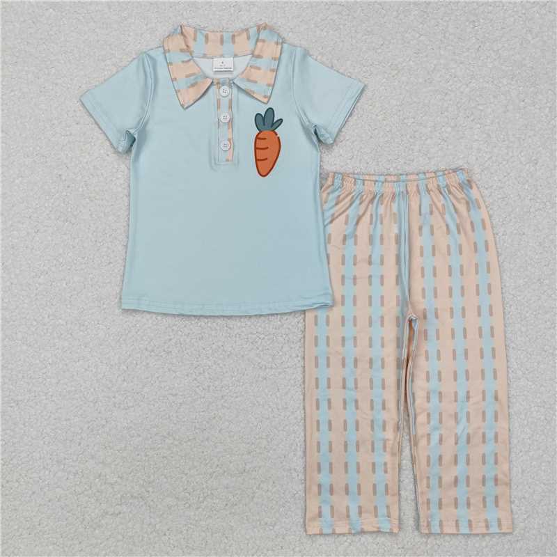 12.26 RTS NO MOQ (In stock)BSPO0528 Baby Boys Easter Carrot Pullover Top Pants Clothes Sets