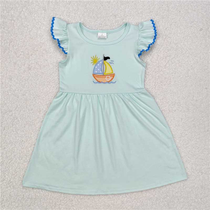 Baby Girls Summer Sailboat Flutter Sleeve Knee Length Dresses Preorder GSD1539