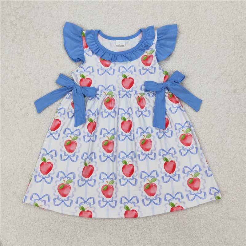 11.26 RTS NO MOQ (In stock)Matching GSD1966 Baby Girls Apple Bows Back To School Knee Length Dresses