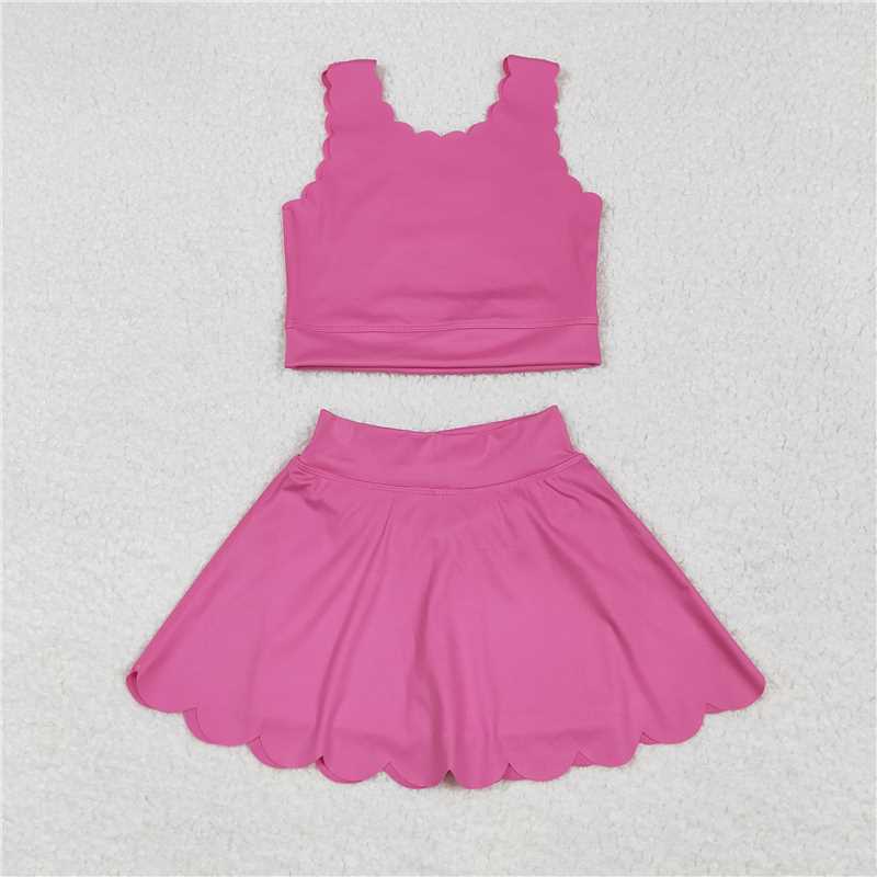 12.15 RTS NO MOQ (In stock)Matching GSD2092 Baby Girls Hot Pink Yoga Vest Skirt Active Wear Clothes Sets