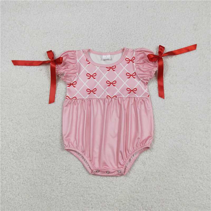1.13 RST SR3285 Baby Girls Red Bows Checked Bows Valentines Ruffle Rompers