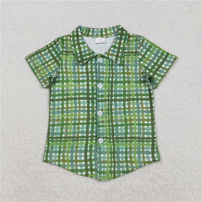 1.13 RST BT1456 Baby Boys Green Checked St Patrick Button Shirts Top