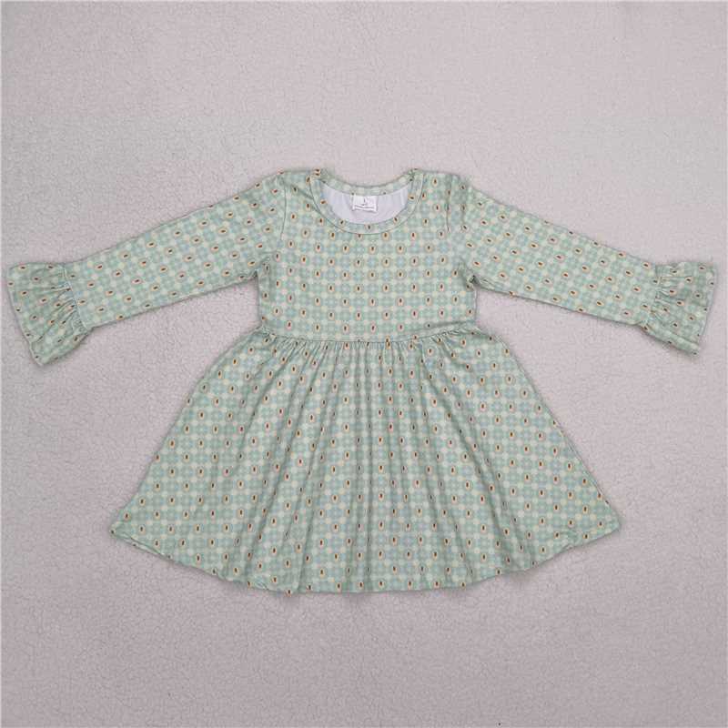 9.20 RTS NO MOQ(In stock) G6-1-4[[ Baby Girls Winter Dress Plaid light green long-sleeved dress