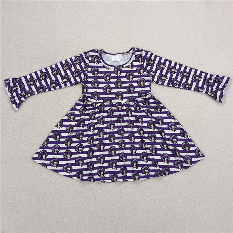 9.25 RTS NO MOQ(In stock)G6-1-3, Baby Girls Winter Dress Feather headdress striped long-sleeved dress