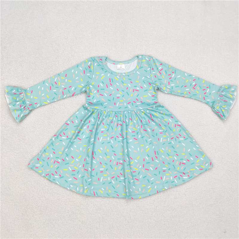 9.24 RTS NO MOQ(In stock)G6-1-3,. Baby Girls Winter Dress Colorful cylindrical blue long-sleeved dress