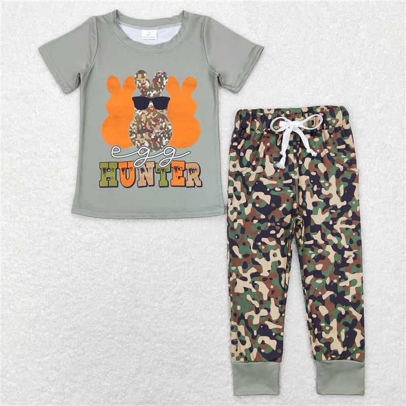BSPO0220 RTS NO MOQ Baby Boys Spring Outfits Baby Boys Easter Rabbit Hunter Shirts Tops Camo Pants Clothes Sets