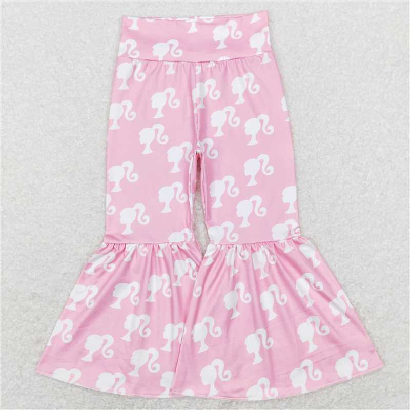P0264 Baby Girls Pink Doll Ruffle High Waist Bell Pants