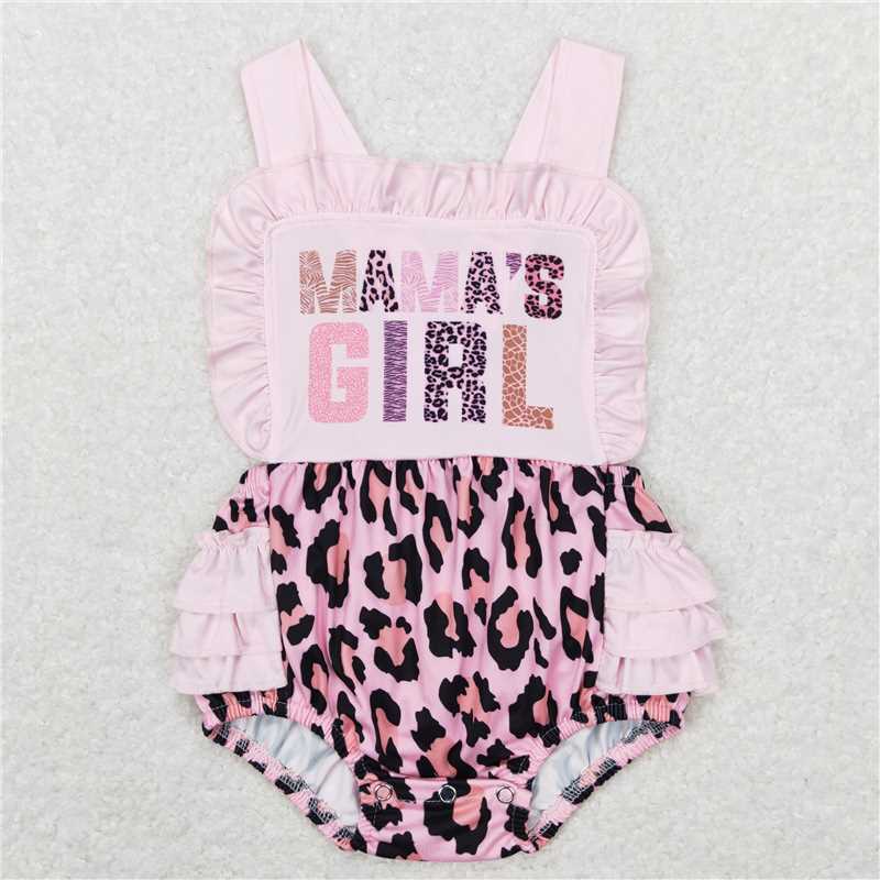 SR0596 Baby Infant Girls Mama's Girl Straps Leopard Bubble Rompers