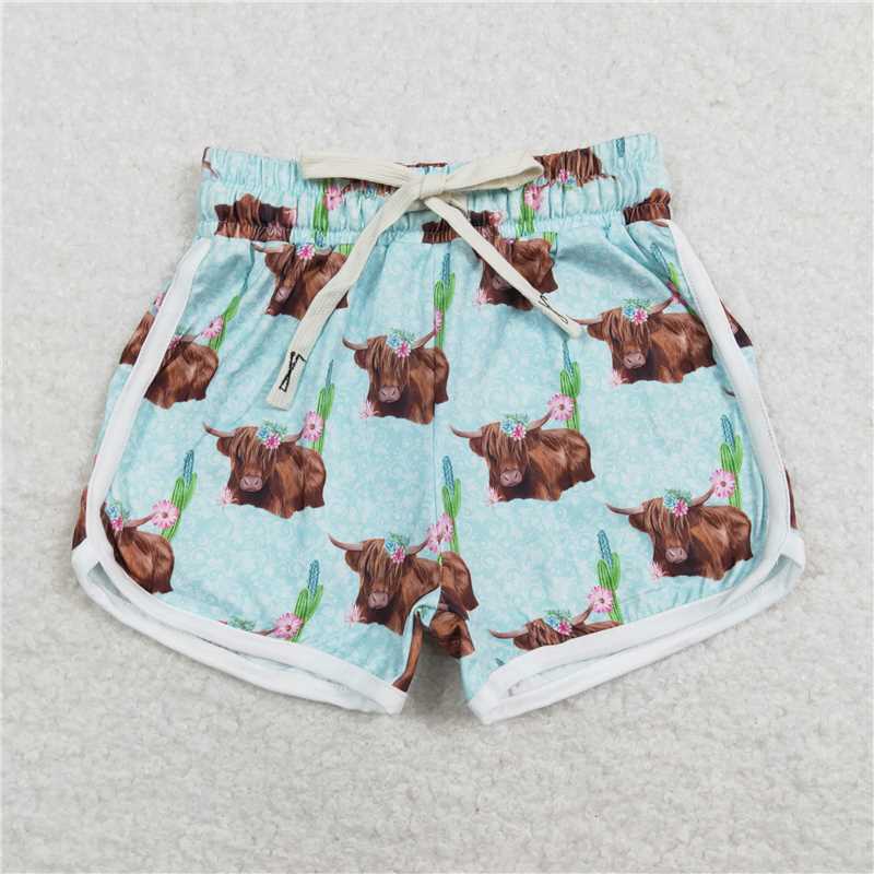 SS0123 Baby Girls Highland Cows Western Shorts