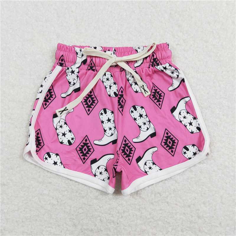 SS0126 Baby Girls Boots Pink Western Shorts