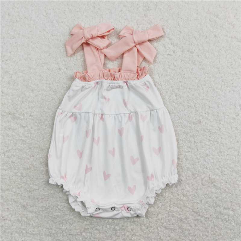 SR0731 Suspender pink heart baby girls valentine's romper