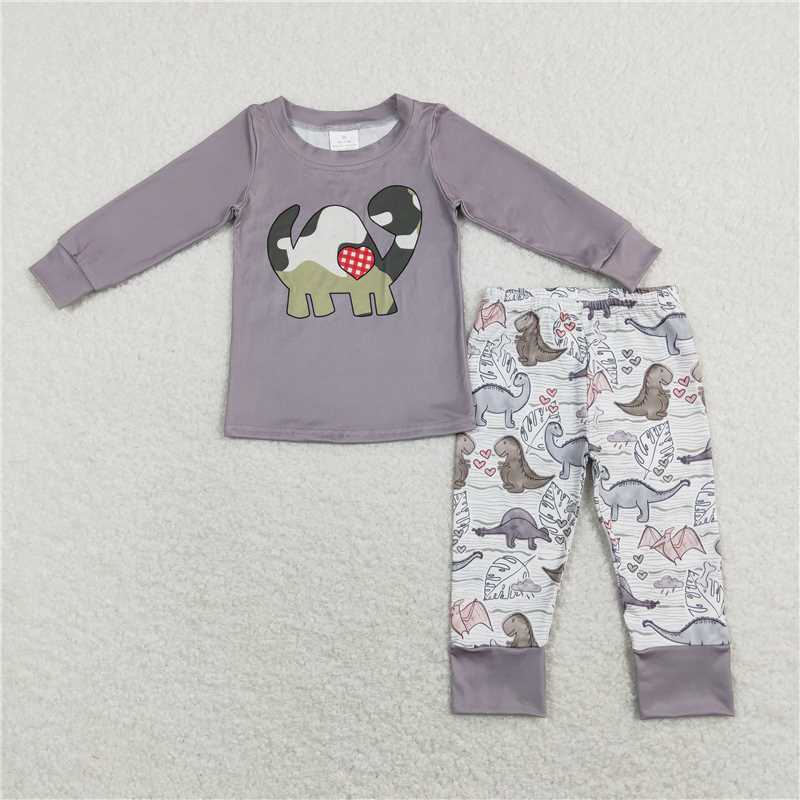 BLP0430 Grey dinosaur top pants kids boy clothing