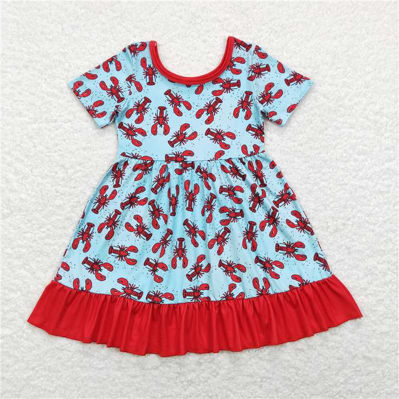 GSD0486 Blue short sleeves crawfish baby girls dresses