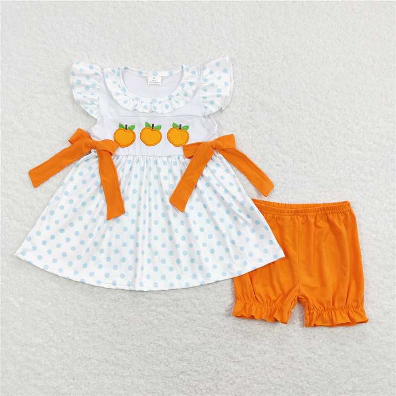 Baby Girls Peaches Bows Ruffle Tops Shorts Clothes Sets