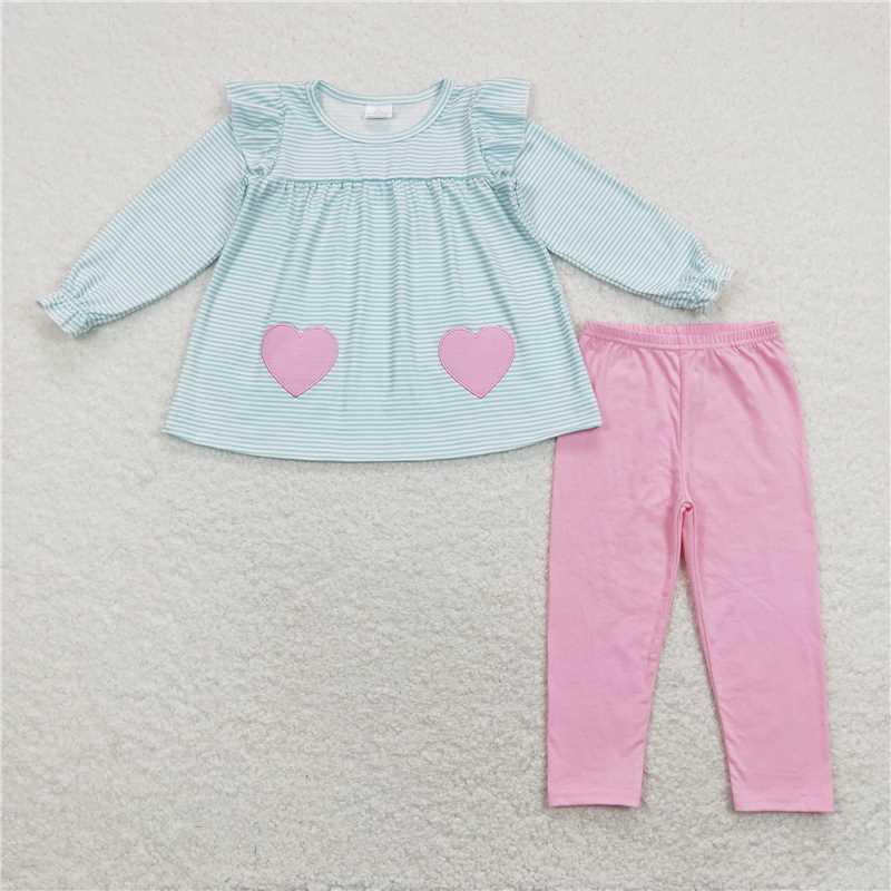 GLP1114 Stripe pink heart tunic leggings girls valentines clothes