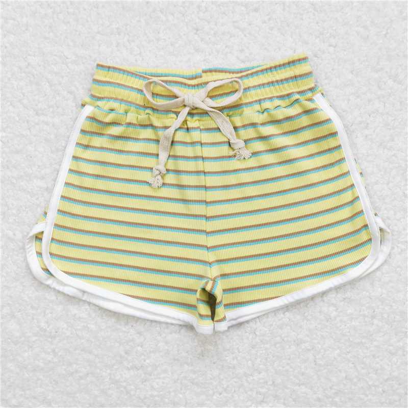 SS0245 Baby Girls Green Stripes Summer Sports Design Shorts