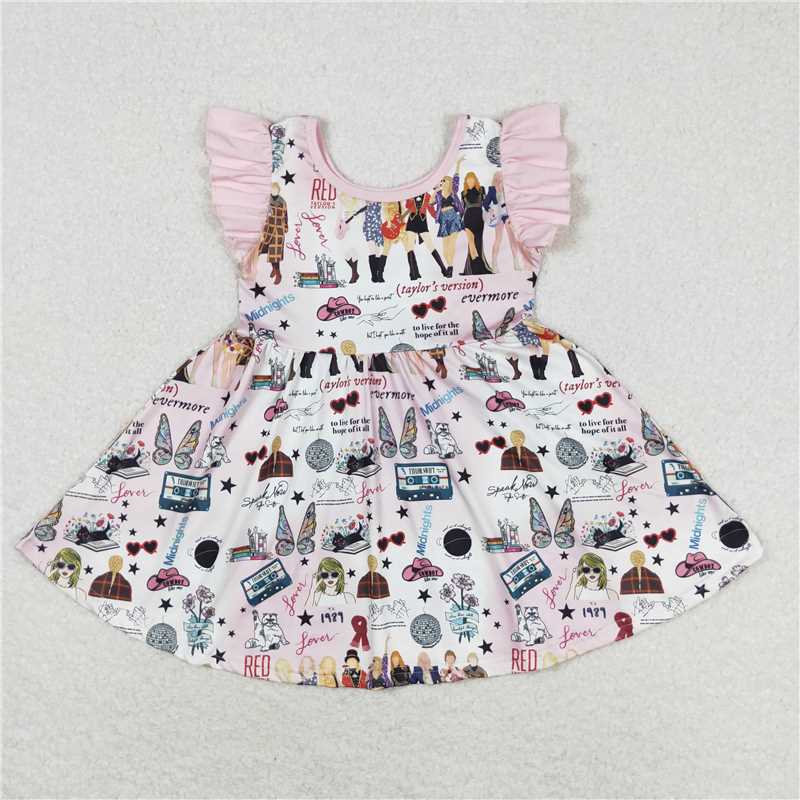 GSD1093 Flutter sleeves pink butterfly singer girls dresses