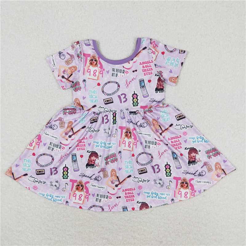 GSD1167 Short sleeves lavender guitar singer girls dresses