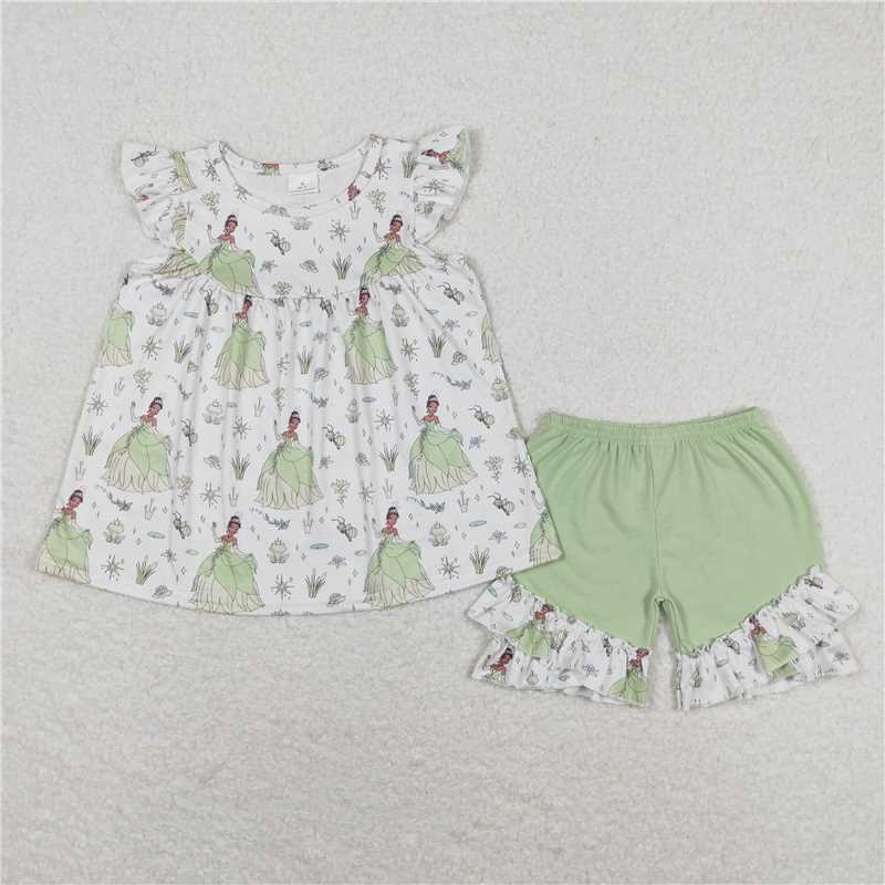GSSO0911 Disney Princess Light Green Flying Sleeve Shorts Set