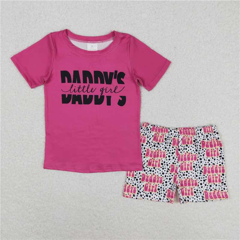 GSSO0546 Daddy's girl lettering magenta short-sleeved leopard print shorts suit