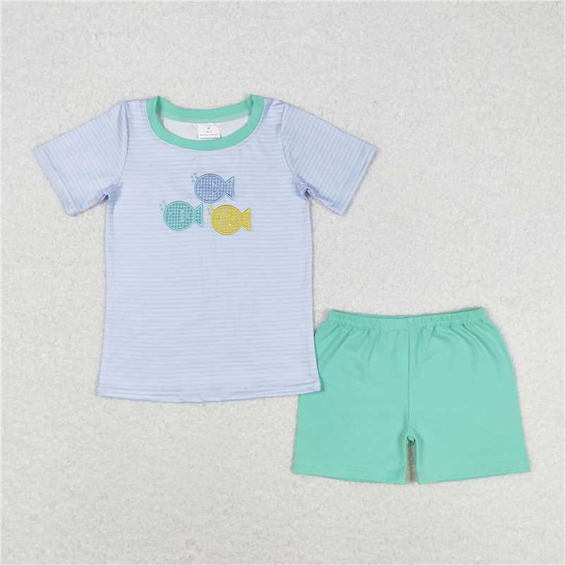 BSSO0578 Baby Boys Fish Short Sleeve Shirts Summer Shorts Clothes Sets