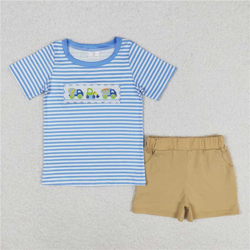 BSSO0572 RTS NO MOQ Baby Boys Summer Boys Outfits Baby Boys Constructions Shorts Sleeve Tee Summer Shorts Clothes Sets