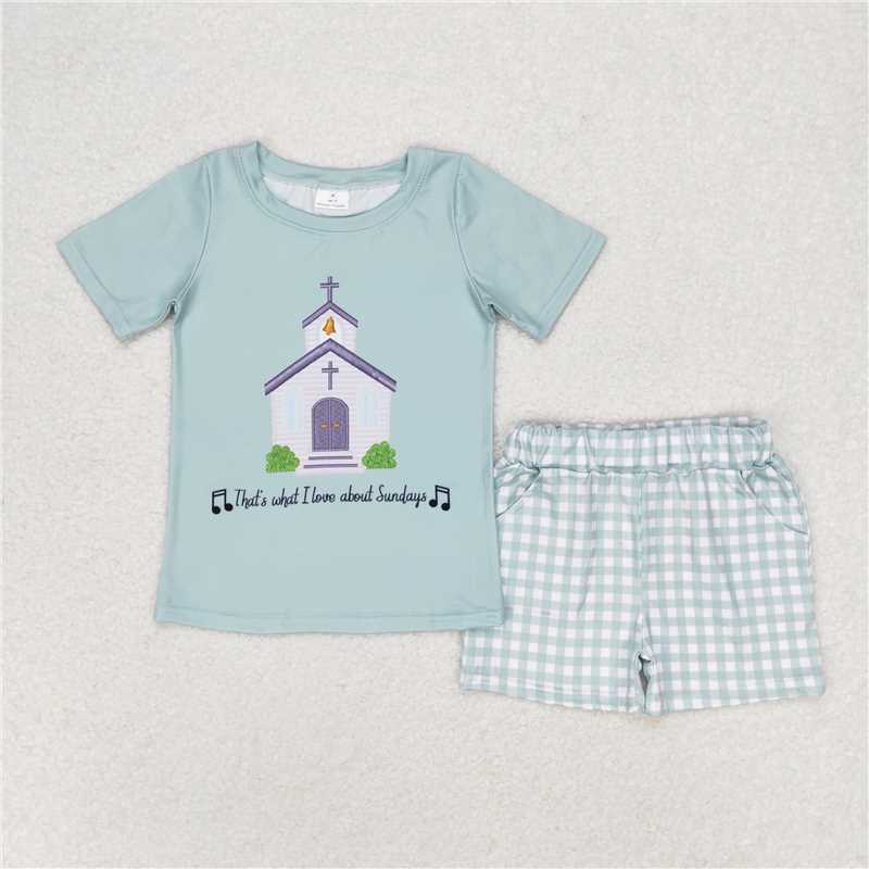 BSSO0858 Baby Boys Church Shirt Top Checkered Pockets Shorts Clothes Sets