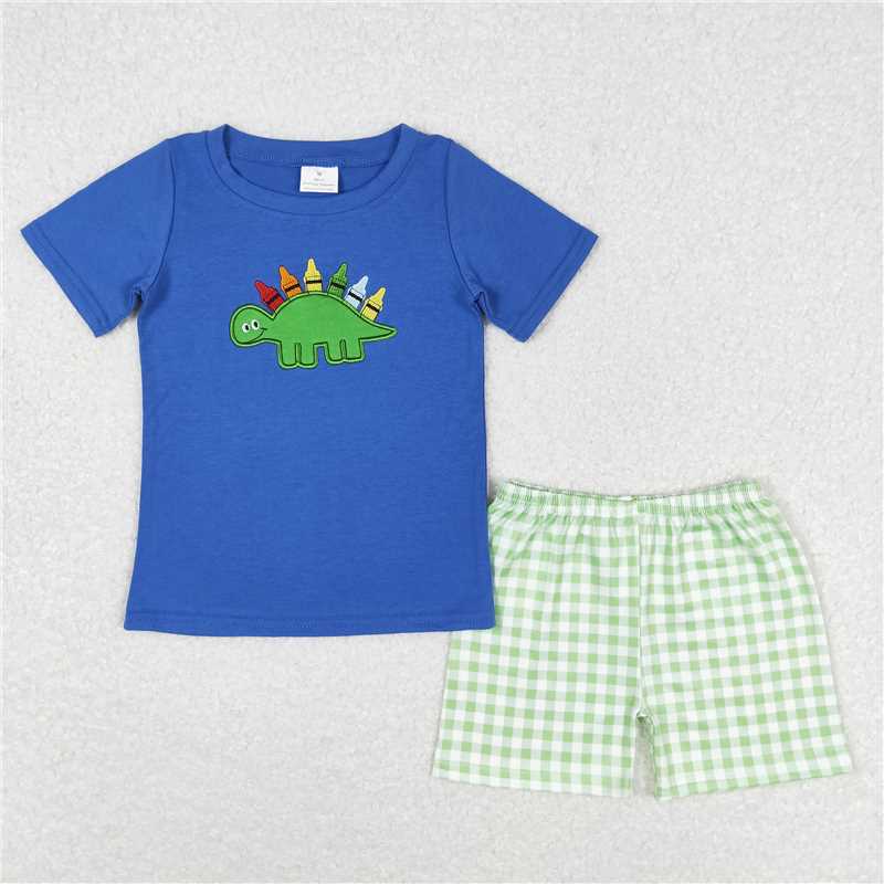 BSSO0805 Embroidery Baby Boys Dinosaurs Back To School Sibling Clothes Sets