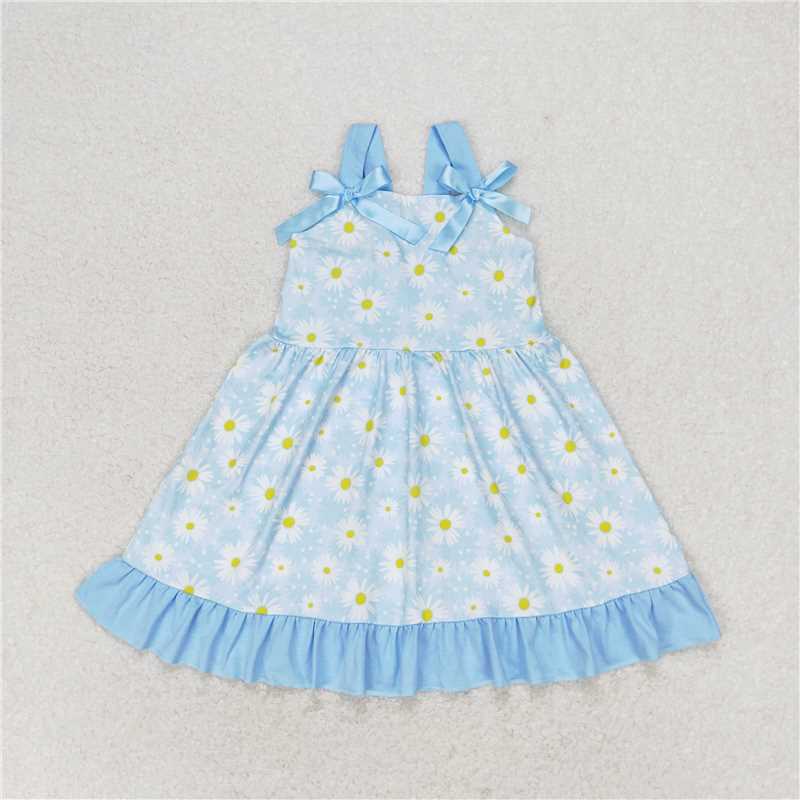 GSD1066 Baby Girls Daisy Flowers Bows Knee Length Dresses