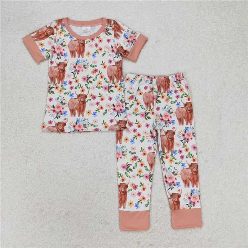 GSPO1439 Alpine bull head flower beige short-sleeved trousers pajamas set