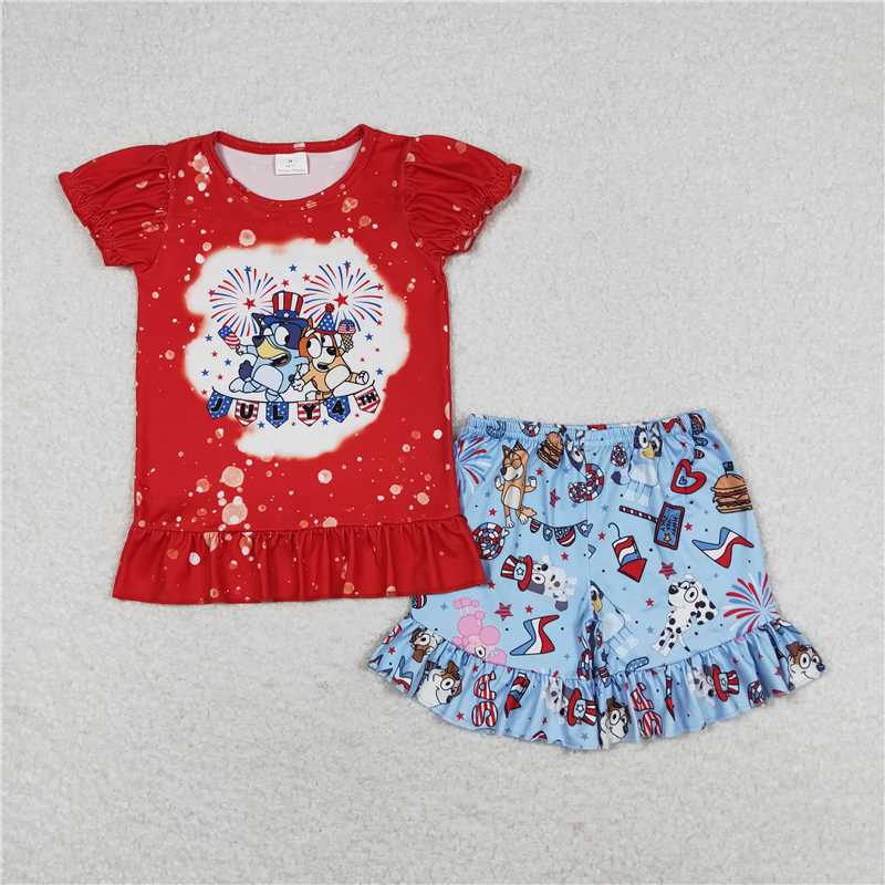 GSSO0804 bluey fireworks red lace short-sleeved blue shorts suit