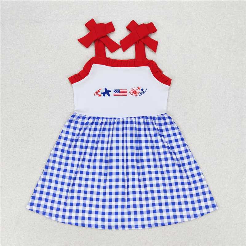 GSD0827 Baby Girls 4th Of July Flag Red Straps Knee Length Dresses