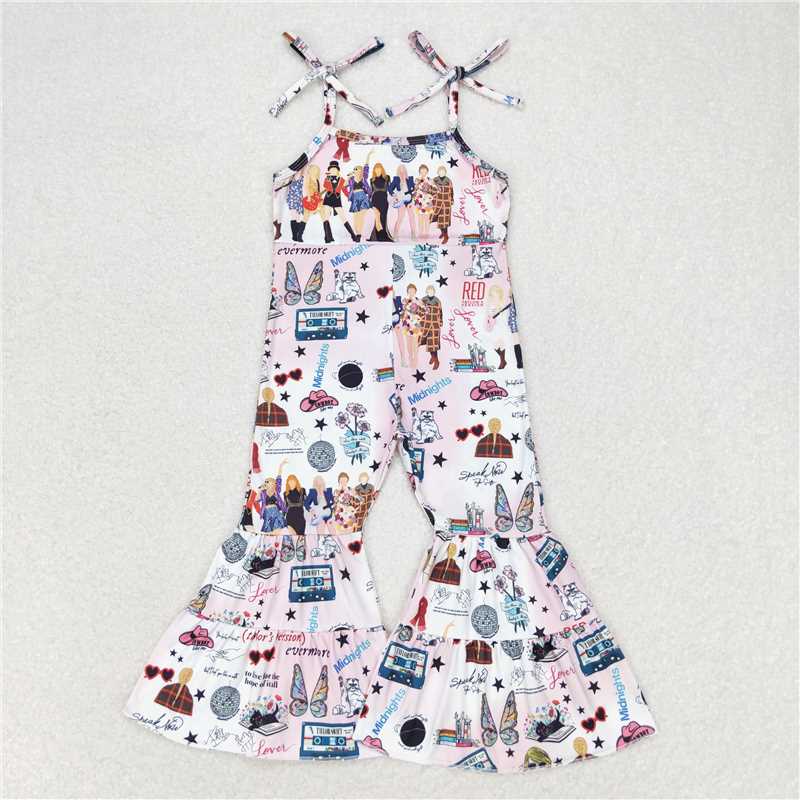 SR1474 Baby Girls Pink Singer Butterfly Straps Jumpsuits