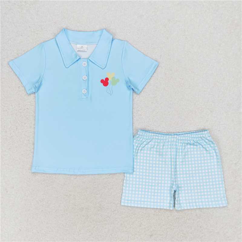 BSSO0683 Baby Boys Blue Mouse Balloons Sibling Brother Rompers Clothes Sets