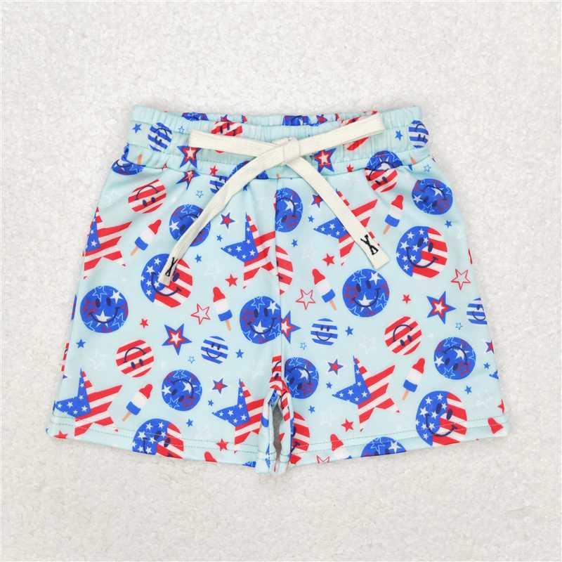 1.10 RTS NO MOQ (In stock)S0434 4th of July Baby Boys 4th Of July Smile Stars Trunk Bottoms Swimsuits
