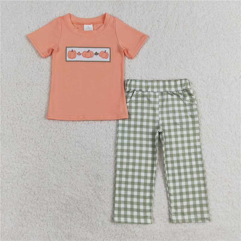 BSPO0451 Baby Boys Orange Pumpkins Top Pants Outfits Clothes Sets