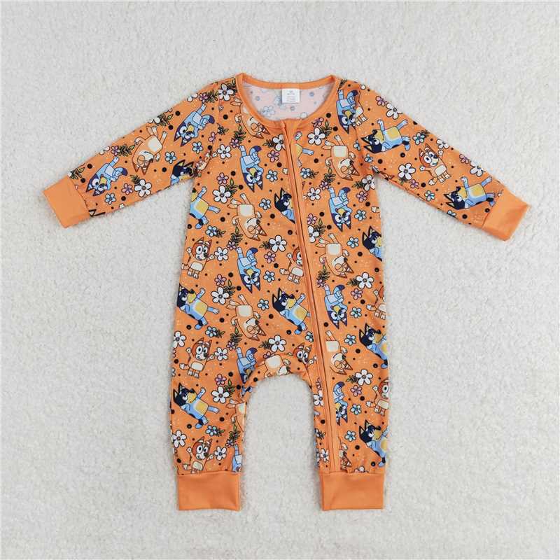 RTS LR0982 bluey modal flower orange zipper long sleeve jumpsuit