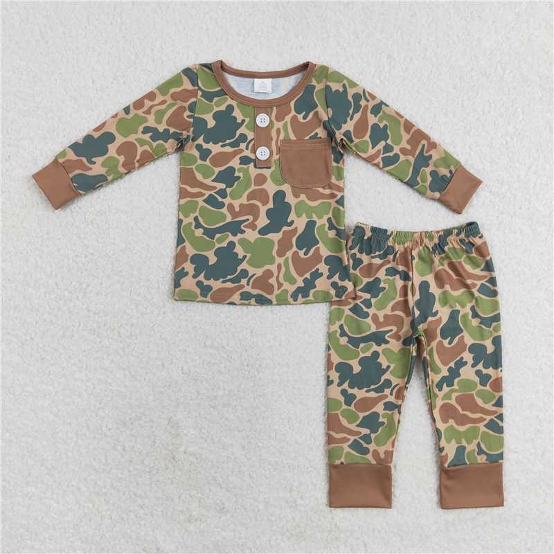 BLP0580Long sleeves pocket camo kids boys bamboo pajamas