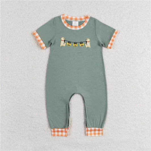 USA Shop (in stock)SR1793 Baby Infant Boys Dog Halloween Pumpkins Short Sleeve Rompers