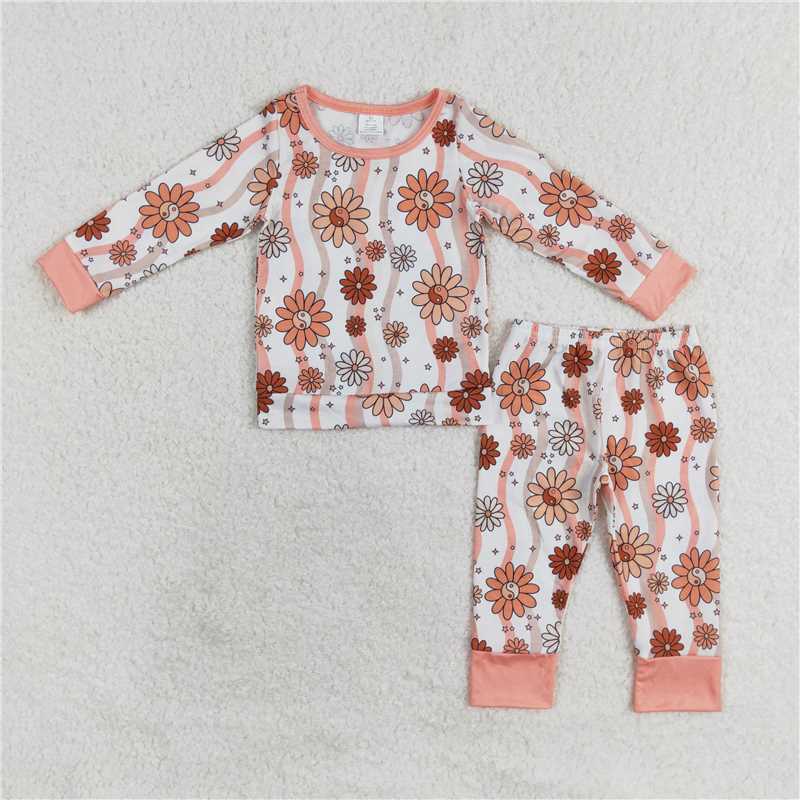 GLP1356Long sleeves floral top pants kids girls bamboo clothing set